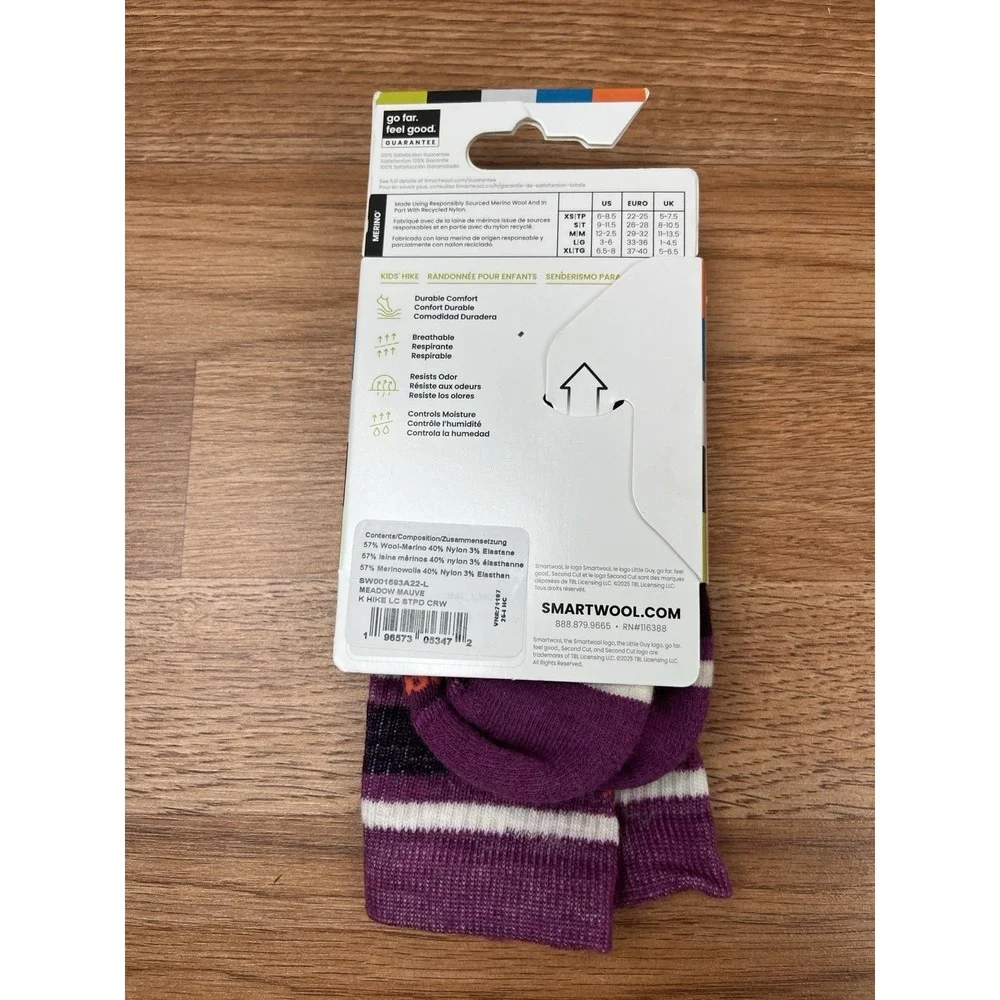 Smartwool Kids Hike Light Cushion Crew Socks‎ Size Large (3-6) Merino Wool NEW